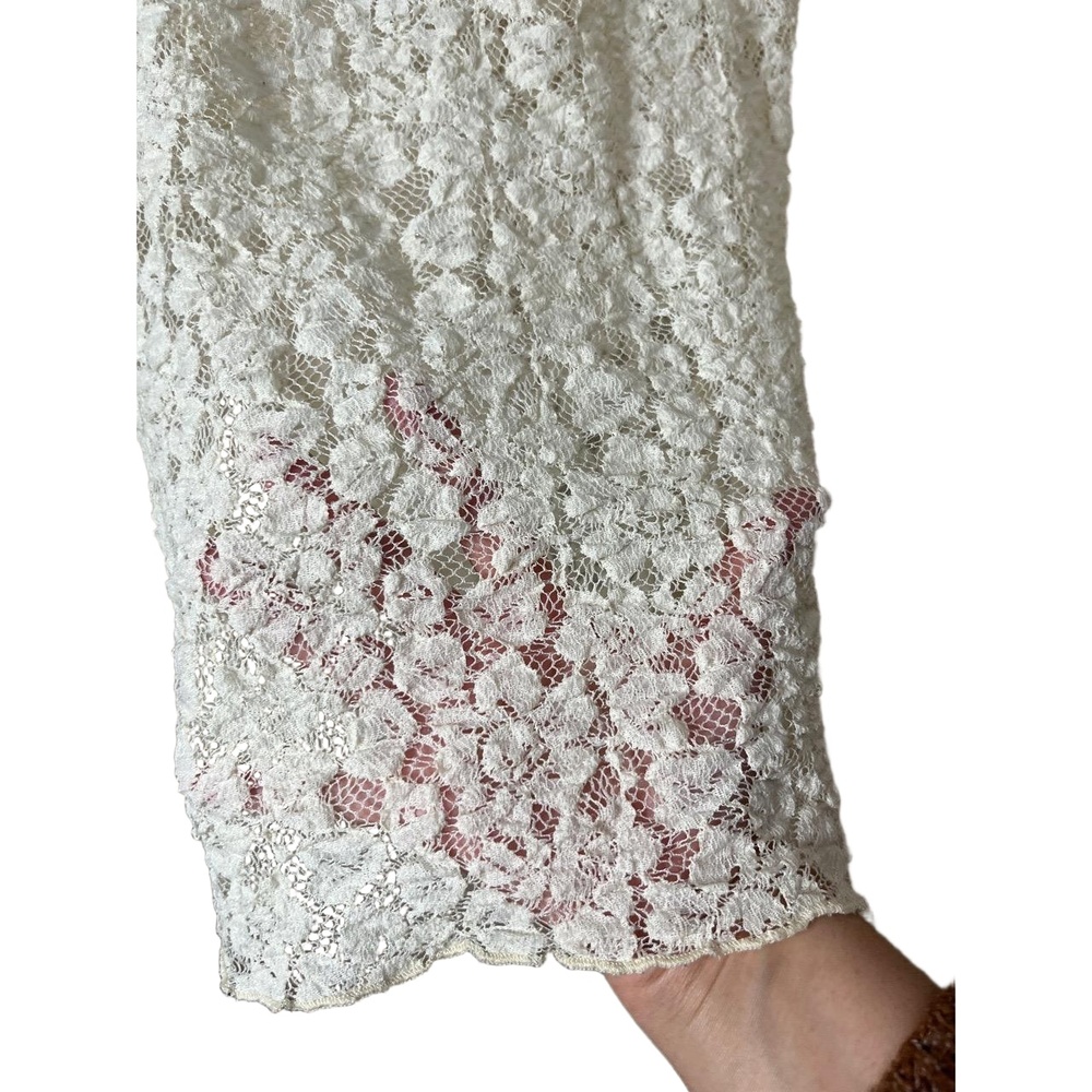 BKE Cream Lace Short Sleeve Sheer‎ Floral Pattern Top Y2K Medium - Picture 3 of 8
